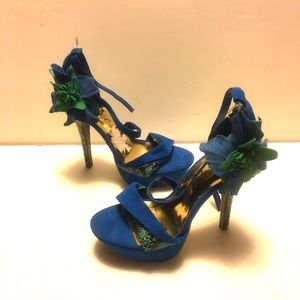 Royal blue suede stiletto sandals